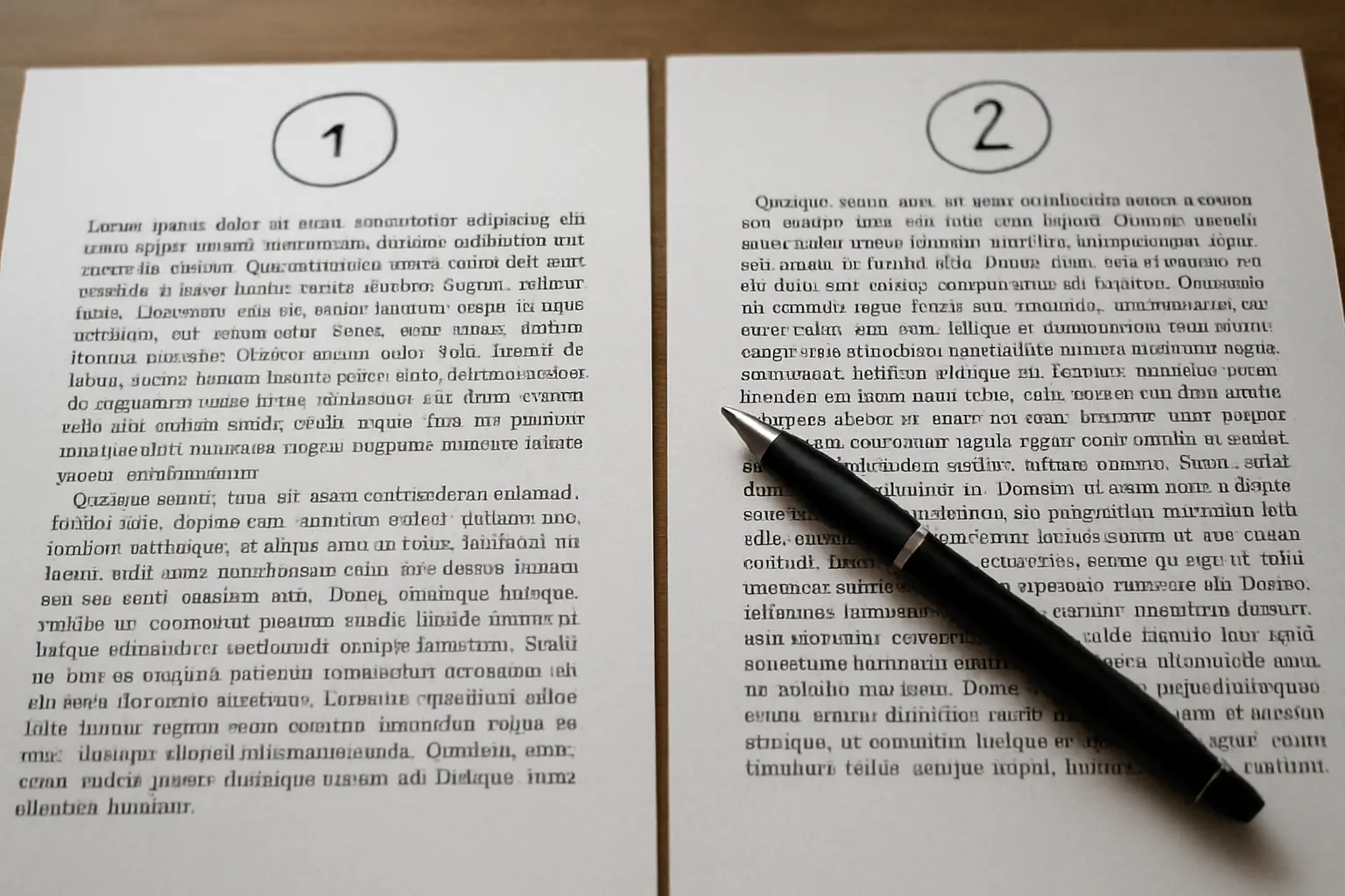 Twee geprinte pagina's naast elkaar met omcirkelde getallen die met elkaar worden vergeleken