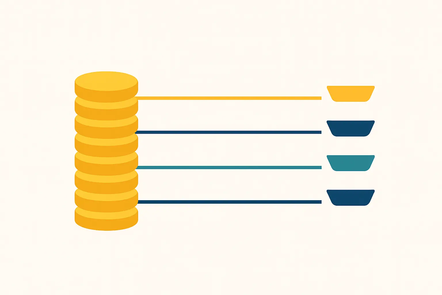 Eén stapel opmerkingen die wordt verdeeld over vier stromen van ongelijke omvang