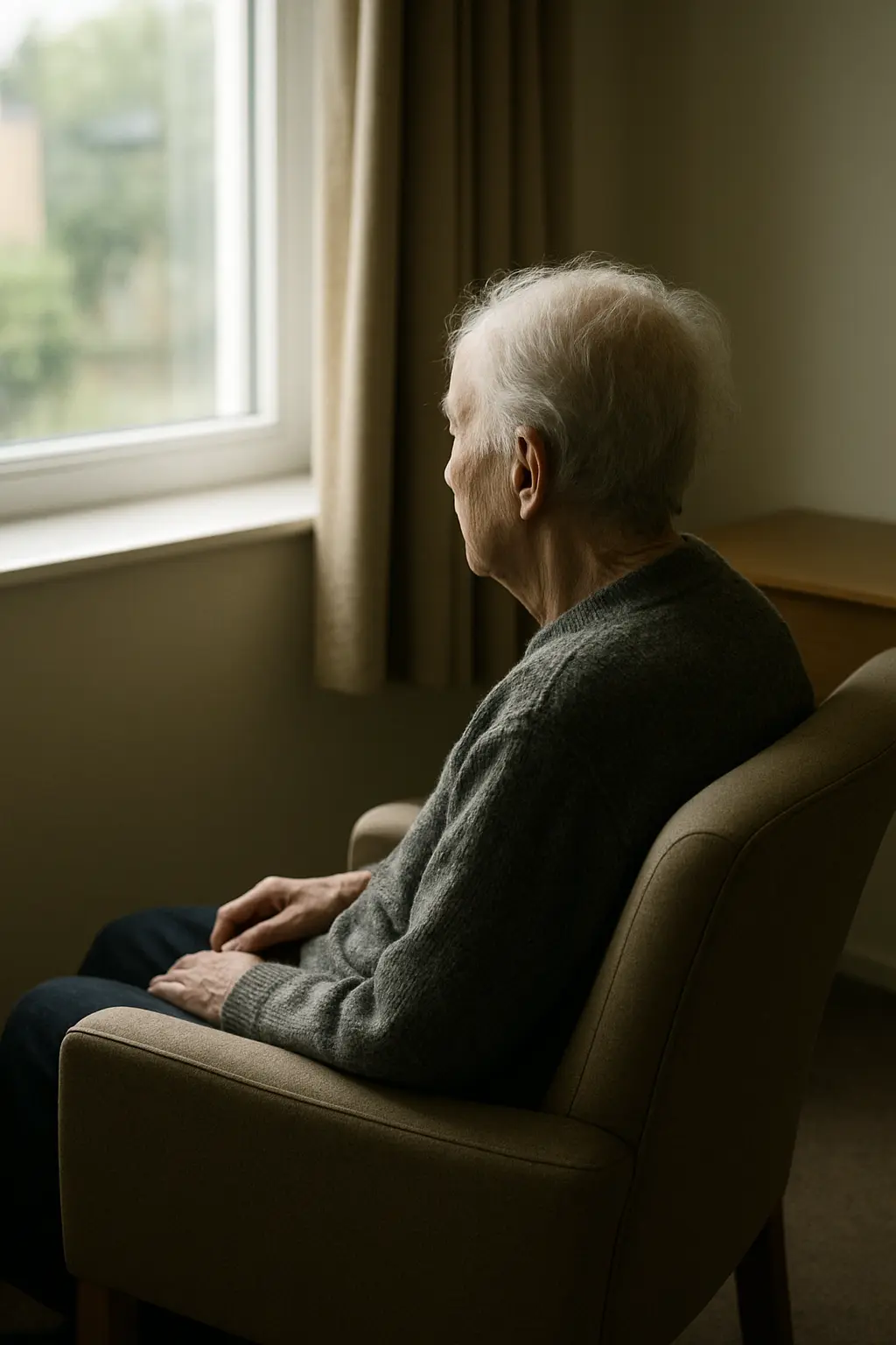 Oudere bewoner van een verzorgingshuis, onderwerp van sociologisch onderzoek naar eenzaamheid