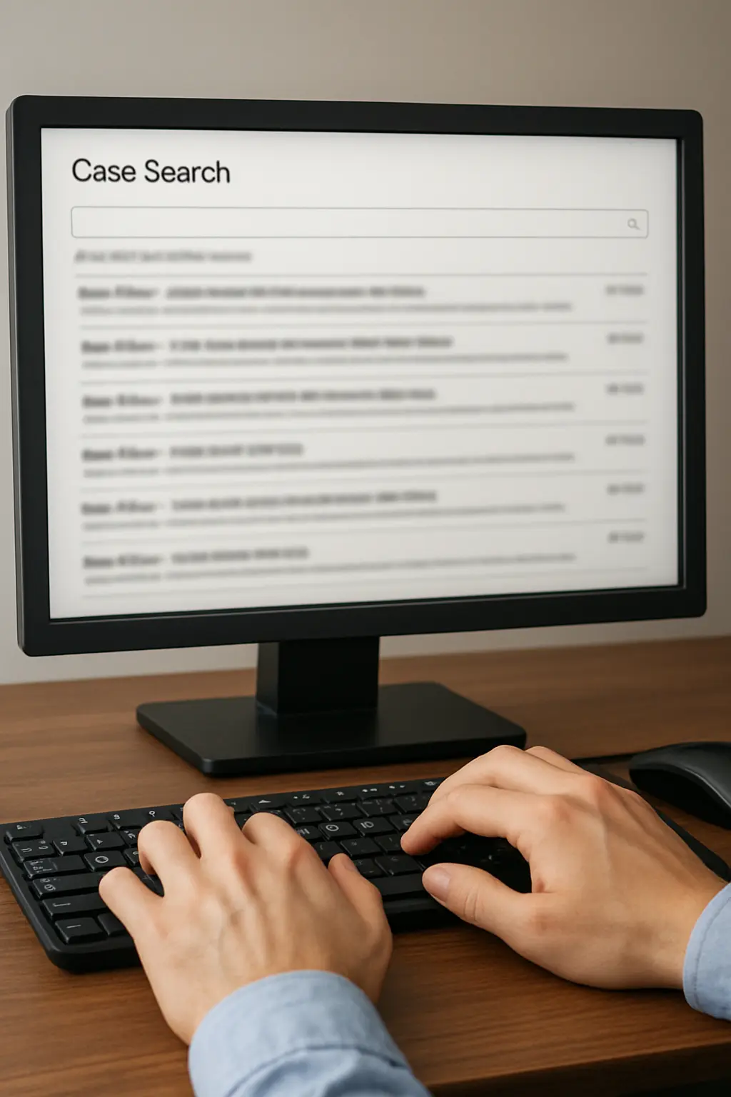 Onderzoeker bekijkt zoekresultaten van jurisprudentie op een computerscherm