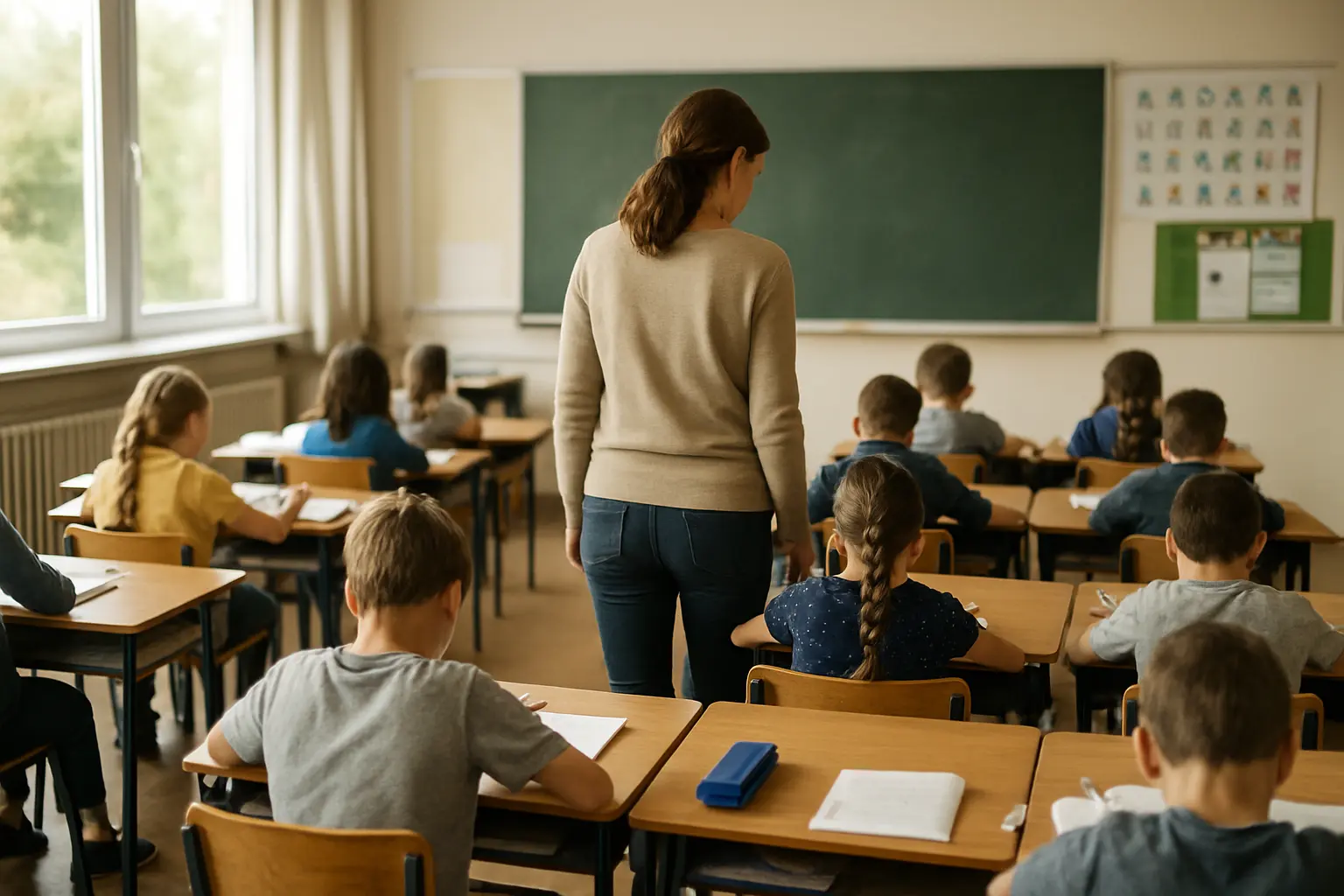 Klaslokaal in het basisonderwijs, voorbeeld van geneste onderzoekspopulatie in onderwijskundig onderzoek