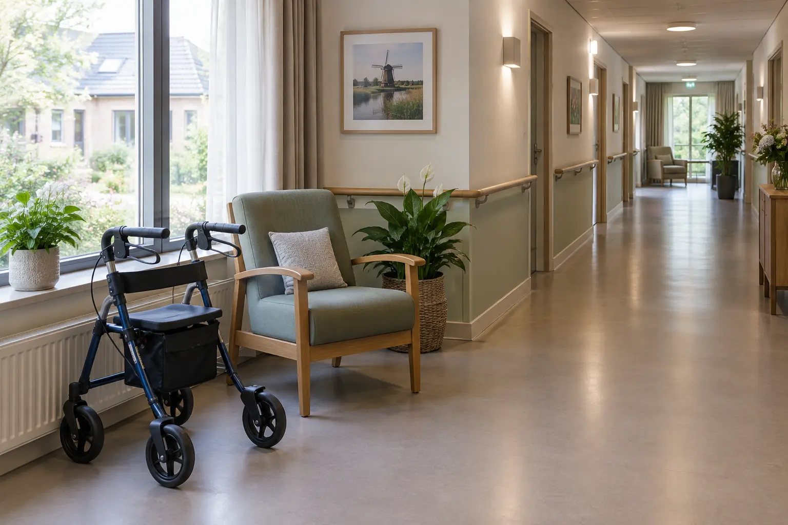 Gang in een woonzorgcentrum waar onderzoek onder bewoners plaatsvindt