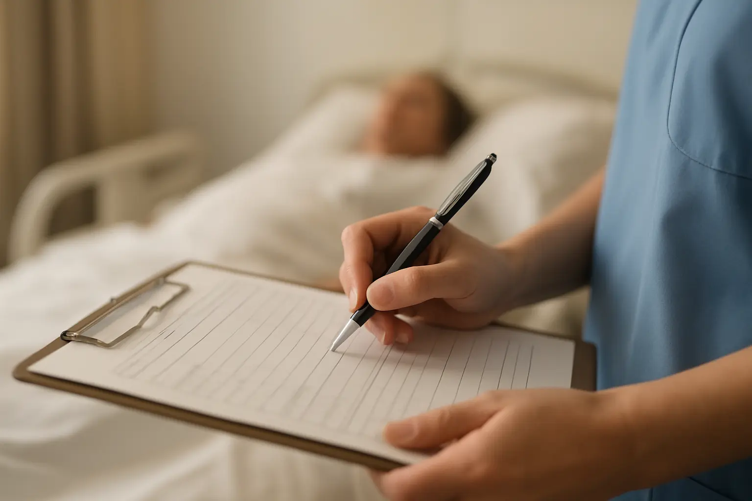 Verpleegkundige noteert een observatie die aanleiding wordt voor een onderzoeksvraag