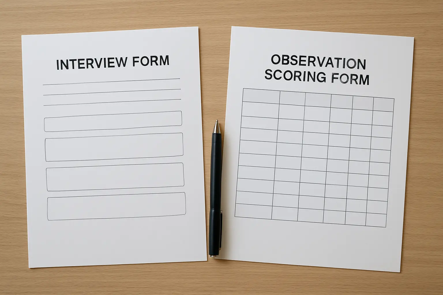 Twee meetinstrumenten naast elkaar: een interviewformulier en een observatiescoreformulier