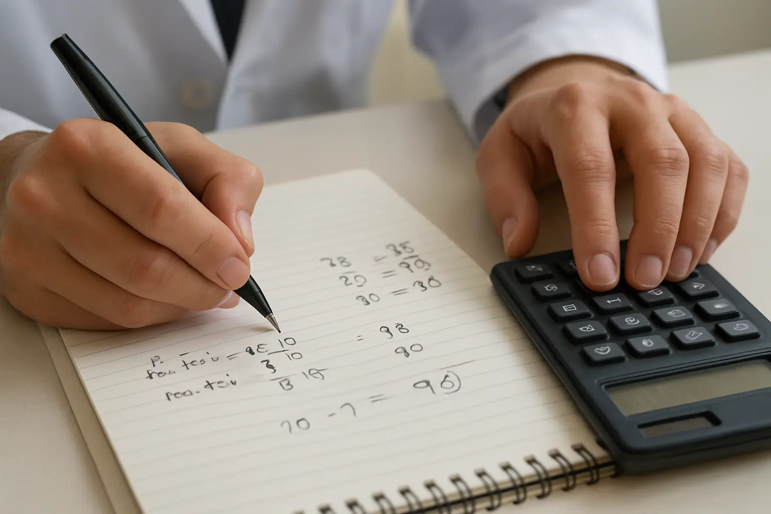 Onderzoeker berekent een reliable change index met voor- en nametingscores op een notitieblok