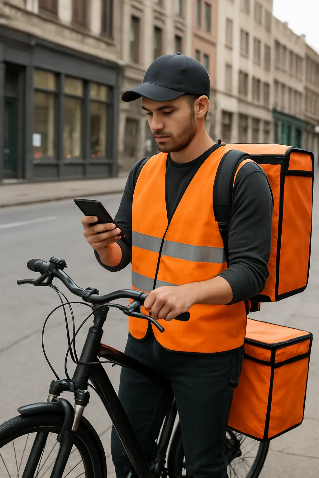 Bezorger controleert een smartphone-app die werk via een algoritme toewijst