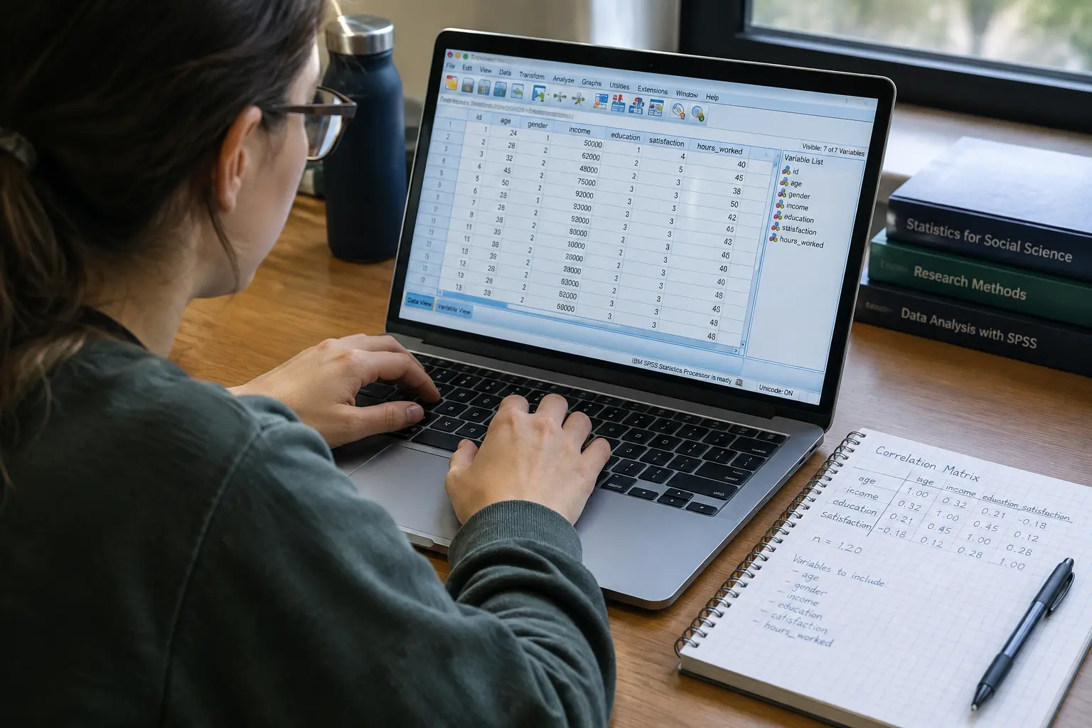 Student vertaalt de operationaliseringsmatrix naar een variabelenlijst in analysesoftware